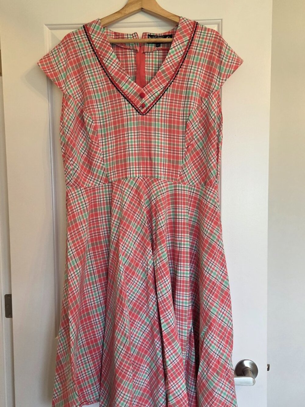 Hell Bunny vintage inspired 1950's green and pink plaid swing dress size 2xl
